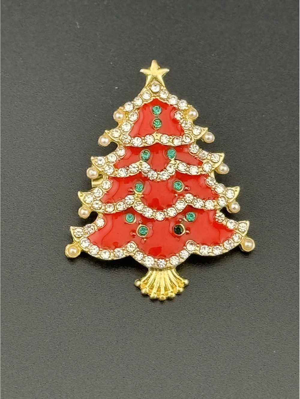 Christmas Tree Brooch Pin with Rhinestones